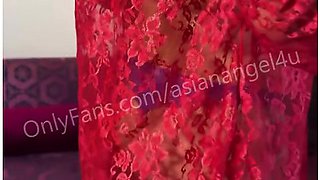 Horny Asian Hotwife Getting Ready To Put On A Show For The Guys In A Hotel Room