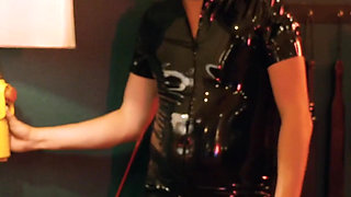 German Latex Slut Upside down slapped, fisted and tickled