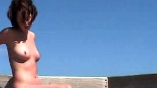 Sweet brunette solo masturbation in a car