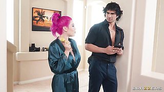 Sexy pink-haired chick Lily Lou rammed by huge white sausage