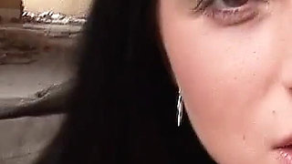 Sexy teen Renata anal threesome fuck with big dick at the lost place