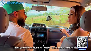 Young Colombian goes out exercising and ends up in her neighbor's car taking his cum!