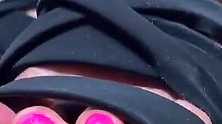Pink Toes in Strappy Black Heels