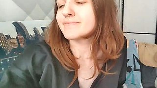 Hot brunette teen fucked her tight ass with dildo while home alone