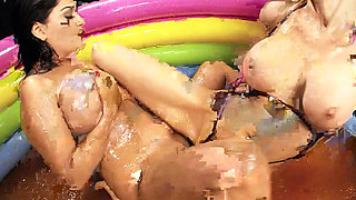 Lesb Pool_scene_1_busty Lesbians in Bikinis Enjoy a Jelly Pool Until They Orgasm