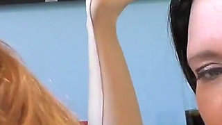 Hairy blowjob with 3 stunning girls