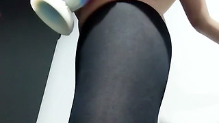 Skinny Petite Latina Standing Masturbation with Unicorn Dildo Floor View