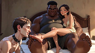 Foot Slave Husband Cleans Wife's Feet with His Tongue - Femdom