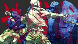 Thrilling animated showdown with fierce passion in a public arena