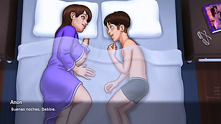 Stepson enters his stepmother's bed at night, they are so in love that they indulge in passion - summertime saga