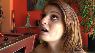 Beautiful redhead with big natural tits takes the cock