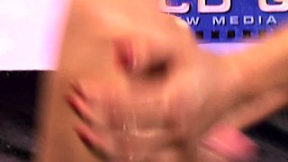 Brunette lesbian with strapon fucks busty babe