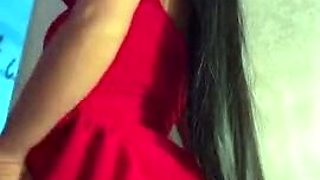 Brunette enjoys the toy on gaping pussy while masturbating