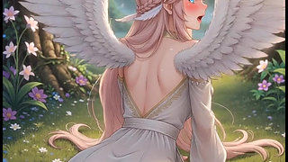 Hentai angel with big boobs masturbates