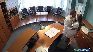 Faux hospital - doctor bangs lonely nurse on desk risky cum inside quickie