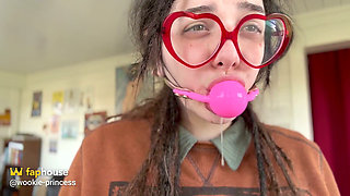Nerdy Girl First Time Ball Gag Try on and Spit Play