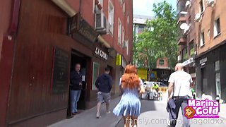 Innocent Latina Flashes in Blue Dress
