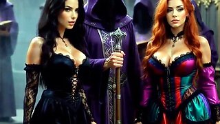 Oiled lesbians tease tongues and tits in palace luxury