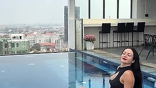 Mini Dress, Bare Legs, Roof Top Pool