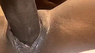 Deepthrusting Her Wet Juicy Pussy with a Giant Dido Before Taking His BBC