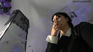 Wednsday Smoking a Cigarette Close-up