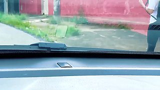 Schoolgirl publicly teases her teacher and rides him to a creampie in his car!