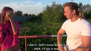 Skinny chick had a ride with him in the van and on his cock too