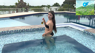 I met beautiful TIKTOKER petite in the pool and after flirting, she tried my big cock in her pink ass