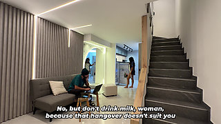 Big Tits Brunette MILF Helps Her Stepbrother-in-law Masturbate When His Wife Is Not There