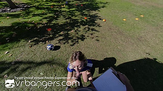 VR Bangers: Sexy Blonde in Uniform Sucks and Fucks with The Soccer Coach Outdoor