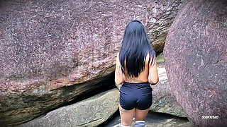 Adorable Girl Has Deep Oral Sex and Plays with Her Vagina in Public - POV