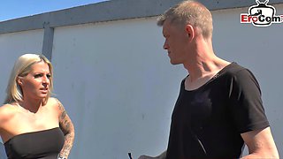 Arrogant German blonde persuaded to have sex on the street