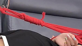 A Young, Beautiful, Slender, and Adorable Girlfriend, with Black Stockings, Red Strings, and Restraints