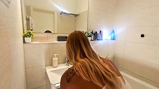 Beautiful Blonde Newlywed in a See-Through White Mini Dress Flashes Her Tiny Thong and Big Ass