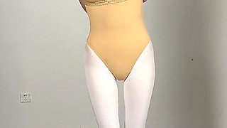 White Silk Gymnastics Uniforms Rope and Metal Confinement