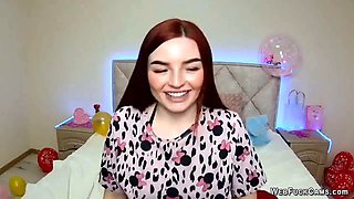 Ginger amateur babe NicolPot with big boobs strips down to bra on webcam
