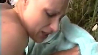 Trio in nature for a beautiful blonde.