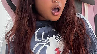 Small desi girl Mia Z masturbates and reacts to hentai