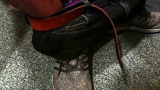 Blonde babe CFNM giving handjob to BFF