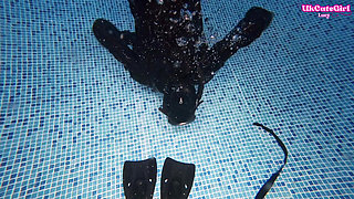 Neoprene Goddess Binds & Overpowers Sub Underwater with Strap on Shock