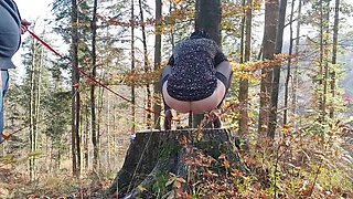 Desperate Teen Slut Leashed Outdoor Pissing and Anal with Mature Lesbian