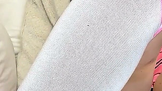 Horny Brunette From Local College in School Uniform Plaid Skirt Ignores a Big Cock but Eventually Makes It Cum Into a Small Vase