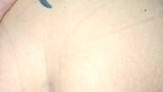Real Milf rubs cock with lube with her big fake pierced tits showing