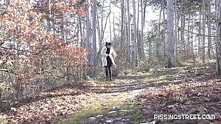 Outdoor pissing session with a long-legged brunette Alexa Throat
