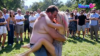 Public slut spreads joy and moans as crowd cheers kinky fun