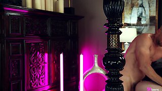 Sexy blonde chick with small tits is fucked hard in her ass on the bed