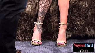 Inked cougar voyeur seduces incel