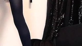 Navy Blue Opaque Hold-ups and Red Leather Pumps Ita