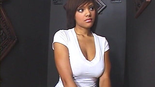 Exotic Ebony Babe Gets a Huge Facial After Gloryhole Blowjob