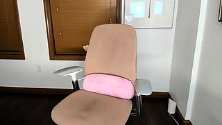 Small titted brunette Sharron with glasses masturbates